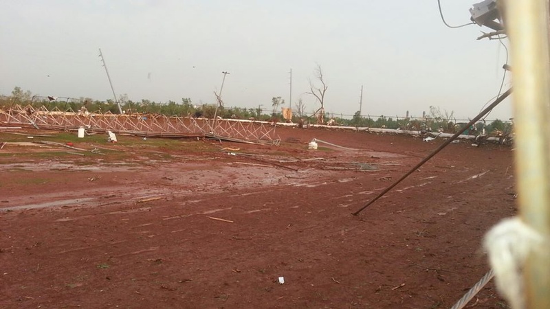 front straightaway looking at turns 1 and 2. massive debris wreck in infield is remains of main grandstand